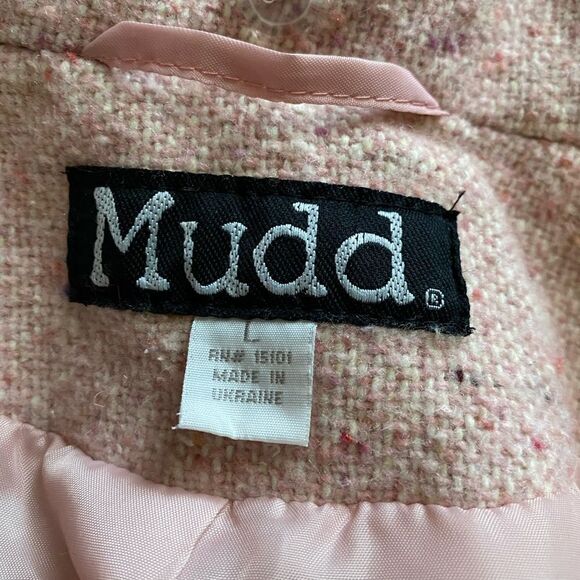 Mudd Vintage Wool Blend Pink Tweed Jacket Coat Womens Size Large Pockets Lined - Picture 9 of 10